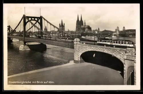 AK Köln, Hindenburgbrücke mit Strassenbahn