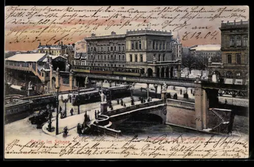 AK Berlin-Kreuzberg, Hallesches Tor mit Hochbahn im Winter