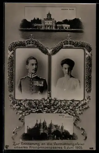 AK Erinnerung an die Vermählungsfeier unseres Kronprinzenpaares Cecilie und Friedrich Wilhelm am 6. Juni 1905