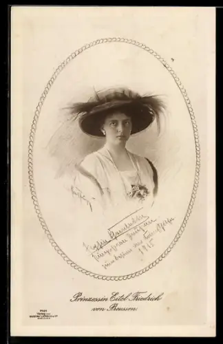 AK Prinzessin Eitel Friedrich von Preussen, Portrait mit Hut