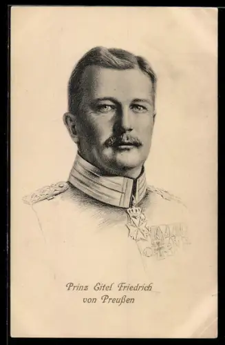 AK Porträtzeichnung Prinz Eitel Friedrich von Preussen in Uniform