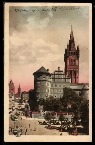 AK Königsberg, Strassenbahnen am Schloss