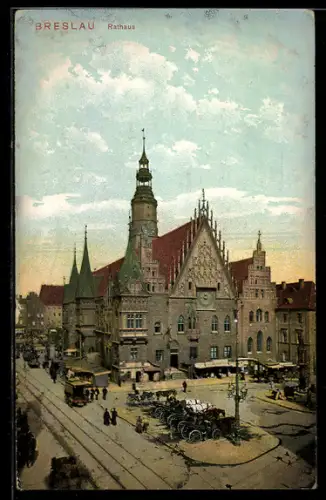 AK Breslau, Strassenpartie am Rathaus