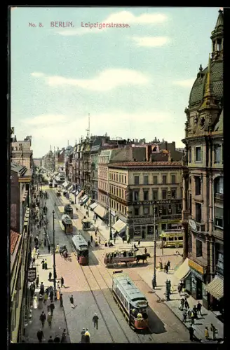 AK Berlin, Leipzigerstrasse mit Strassenbahn