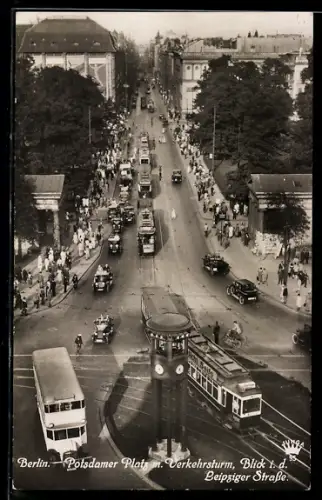 AK Berlin-Tiergarten, Potsdamer Platz mit Blick in die Leipziger Strasse, Strassenbahn