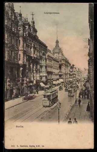 AK Berlin, Leipziger Strasse, Strassenbahn, um 1900