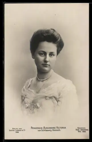 AK Prinzessin Alexandra Victoria von Schleswig-Holstein, Braut von Prinz August Wilhelm von Preussen