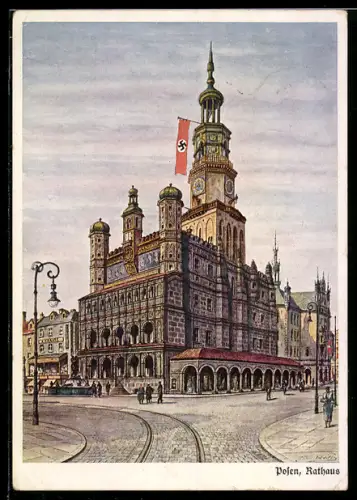 AK Posen-Poznan, Rathaus mit -Fahne