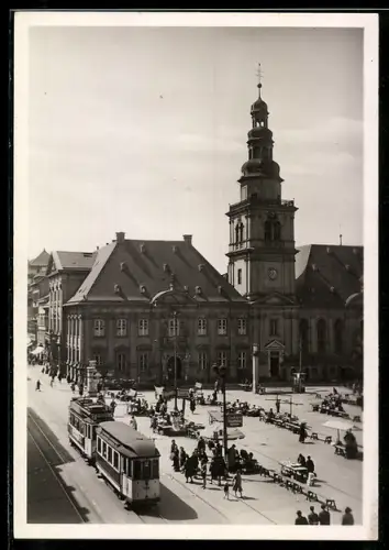 AK Mannheim, Marktplatz mit altem Rathaus, Strassenbahn