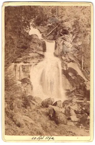 Fotografie unbekannter Fotograf, Ansicht Triberg, Wasserfall im Wald 1874