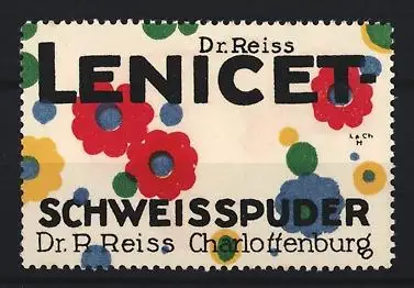 Reklamemarke Charlottenburg, Dr. Reiss, Lenicet Schweisspuder, Blumenmuster