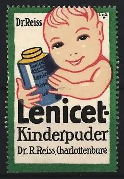 Reklamemarke Charlottenburg, Dr. R. Reiss, Lenicet Kinderpuder, Baby mit Puderflasche