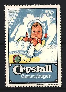 Künstler-Reklamemarke Michaelis, Crystall, Gummisauger, Baby mit Schnuller