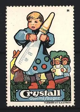 Künstler-Reklamemarke Michaelis, Berlin, Crystall Gummisauger, Kind mit Sauger