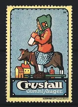 Künstler-Reklamemarke Michaelis, Crystall Gummisauger, Kind auf Schaukelpferd