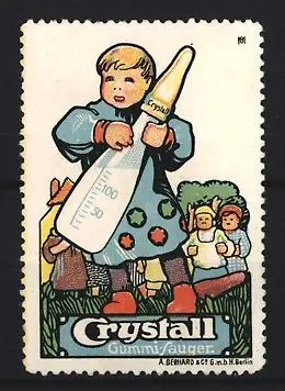 Künstler-Reklamemarke Michaelis, Crystall Gummisauger, Kind mit Flasche