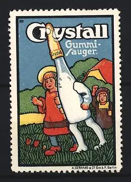 Künstler-Reklamemarke Michaelis, Crystall Gummi-Sauger, Kinder mit Flasche