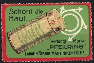 Reklamemarke Martinikenfelde, Lanolin, Pfeilring Rasierstift, Pfeil und Zylinder