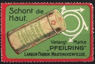 Reklamemarke Martinikenfelde, Lanolin, Pfeilring Rasierstift, Pfeilsymbol