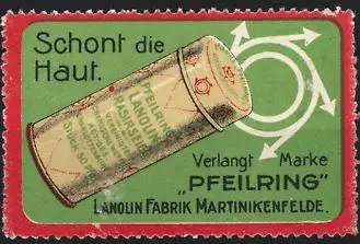 Reklamemarke Martinikenfelde, Lanolin-Rasierseife, Rasierseifetube mit Pfeilsymbol