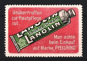 Reklamemarke Lanolin, Toilette Cream, Tubenabbildung