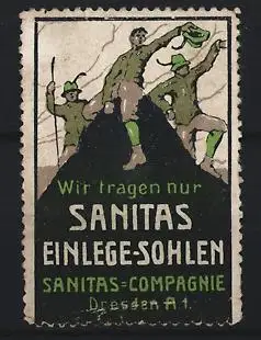 Reklamemarke Dresden, Sanitas-Compagnie, Einlege-Sohlen, Bergsteigergruppe