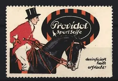 Reklamemarke Providol, Sportseife, Reiter auf Pferd