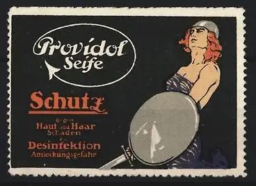 Reklamemarke Providol, Seife, Kriegerin mit Schild und Helm