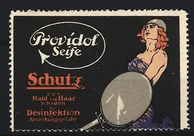 Reklamemarke Providol, Seife, Kriegerin mit Schwert und Schild