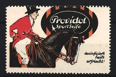 Reklamemarke Providol, Sportseife, Reiter mit Pferd