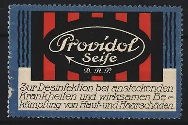 Reklamemarke Providol, Desinfizierende Seife, Logo mit Pfeilsymbol