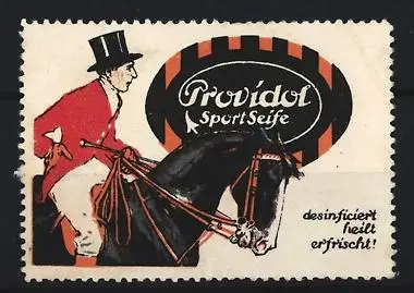 Reklamemarke Providol, Sportseife, Reiter mit Pferd