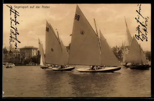 AK Segelyachten bei einer Regatta auf der Alster im Hamburg