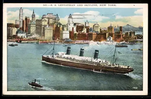 AK New York, NY, Passagierschiff S.S. Leviathan im Hafen von New York
