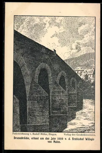 Künstler-AK Mainz, Drususbrücke