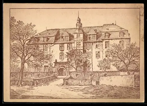 Künstler-AK Idstein /Taunus, Schloss mit Strassenpartie