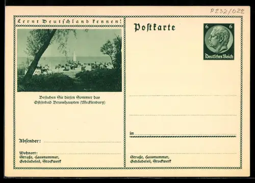 AK Brunshaupten /Mecklenburg, Aussicht auf den Ostseestrand, Ganzsache Lernt Deutschland kennen