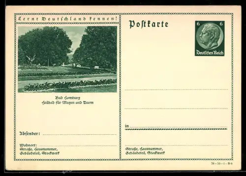 AK Bad Homburg, Parkpartie, Ganzsache Lernt Deutschland kennen
