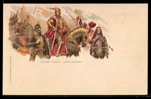 Lithographie Ungarischer Heerführer Jean Hunyady zu Pferde, Ganzsache