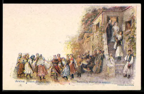 Lithographie Moisson au comitat de Nógrád, Ganzsache