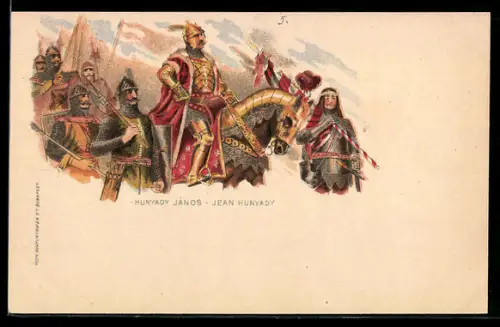 Lithographie Ungarischer Heerführer Jean Hunyady zu Pferde, Ganzsache