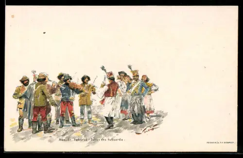 Lithographie Danse des hussard, Ganzsache