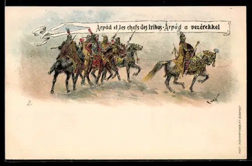 Lithographie Arpad et les chefs des tribus, Ganzsache