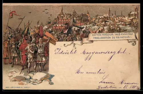 Lithographie Proclamation du Roi Mathias I., Ganzsache
