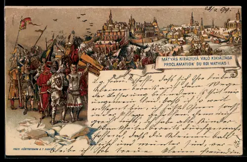 Lithographie Proclamation du Roi Mathias I., Ganzsache