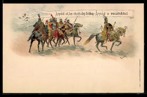 Lithographie Árpád et les chefs des tribus, Ganzsache
