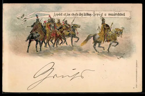Lithographie Budapest, Árpád et les chefs des tribus, Ganzsache