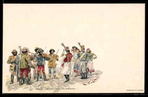 Lithographie Danse des hussards, Ganzsache