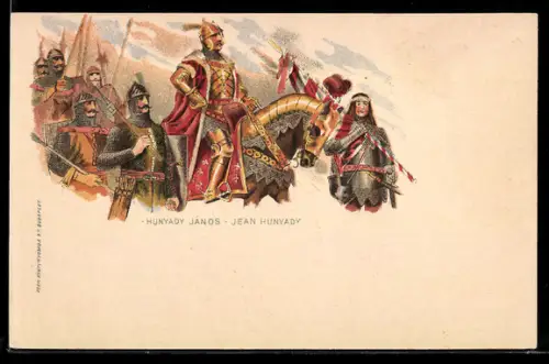 Lithographie Ungarischer Heerführer Jean Hunyady zu Pferde, Ganzsache