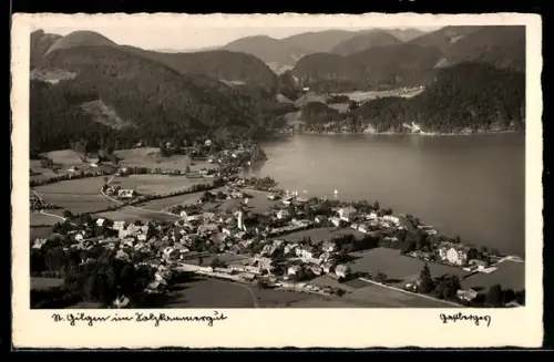AK St. Gilgen im Salzkammergut, Gesamtansicht mit See und Bergen